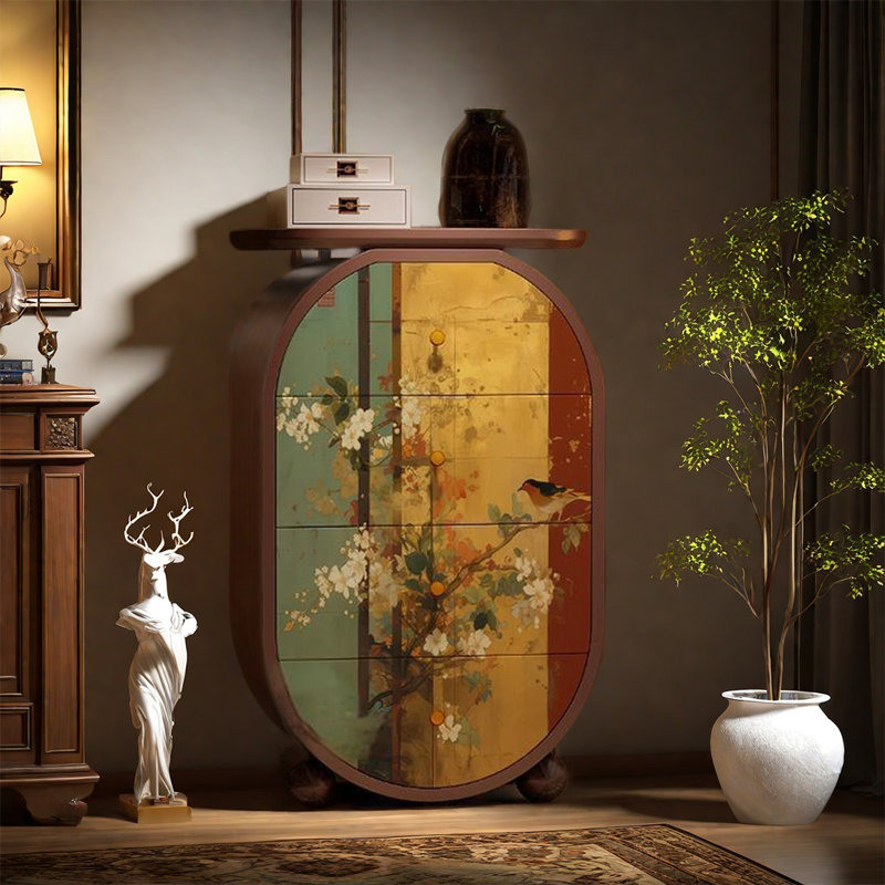 Armoire de rangement à quatre tiroirs en pin, Noyer