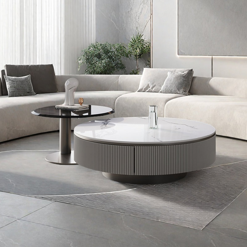 Light luxury round rock table, 13.8" H x 31.5" L x 31.5" W