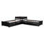 Lit d'angle en forme de L avec lit gigogne, tiroirs de rangement et bureau intégré-441664539