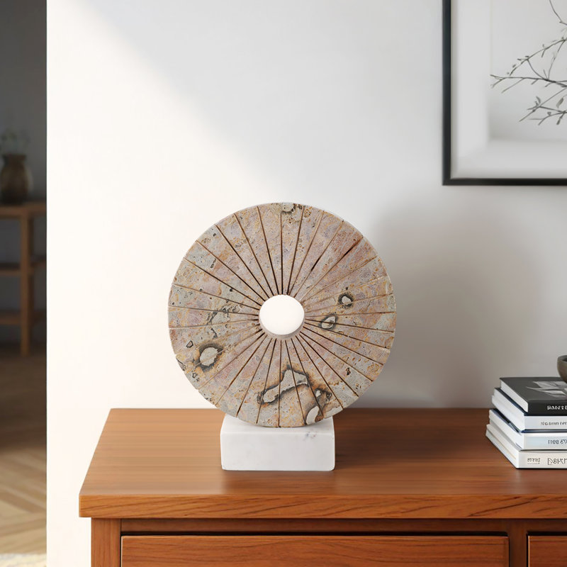Latitude Run® 12" Pompano Marble And Stone Disk Statuary, Beige