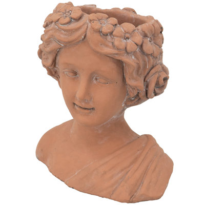 Cement Head Bust Planter In Brown - Greek Style, Enhances Garden Beauty Indoors & Outdoors Aesthetics