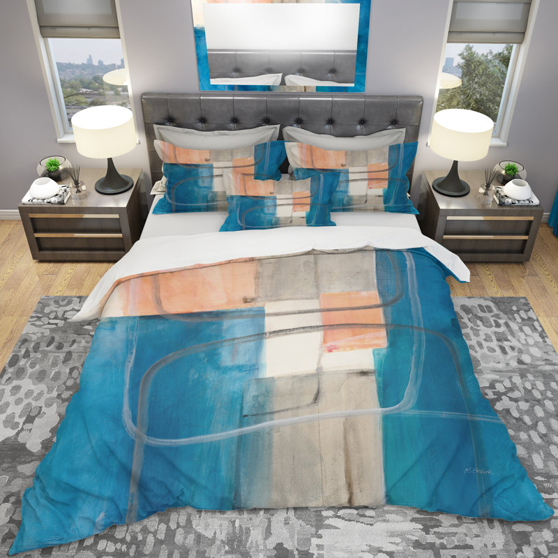 Ensemble de housse de couette Mid-Century moderne Modern Simply Blue - microfibre de polyester