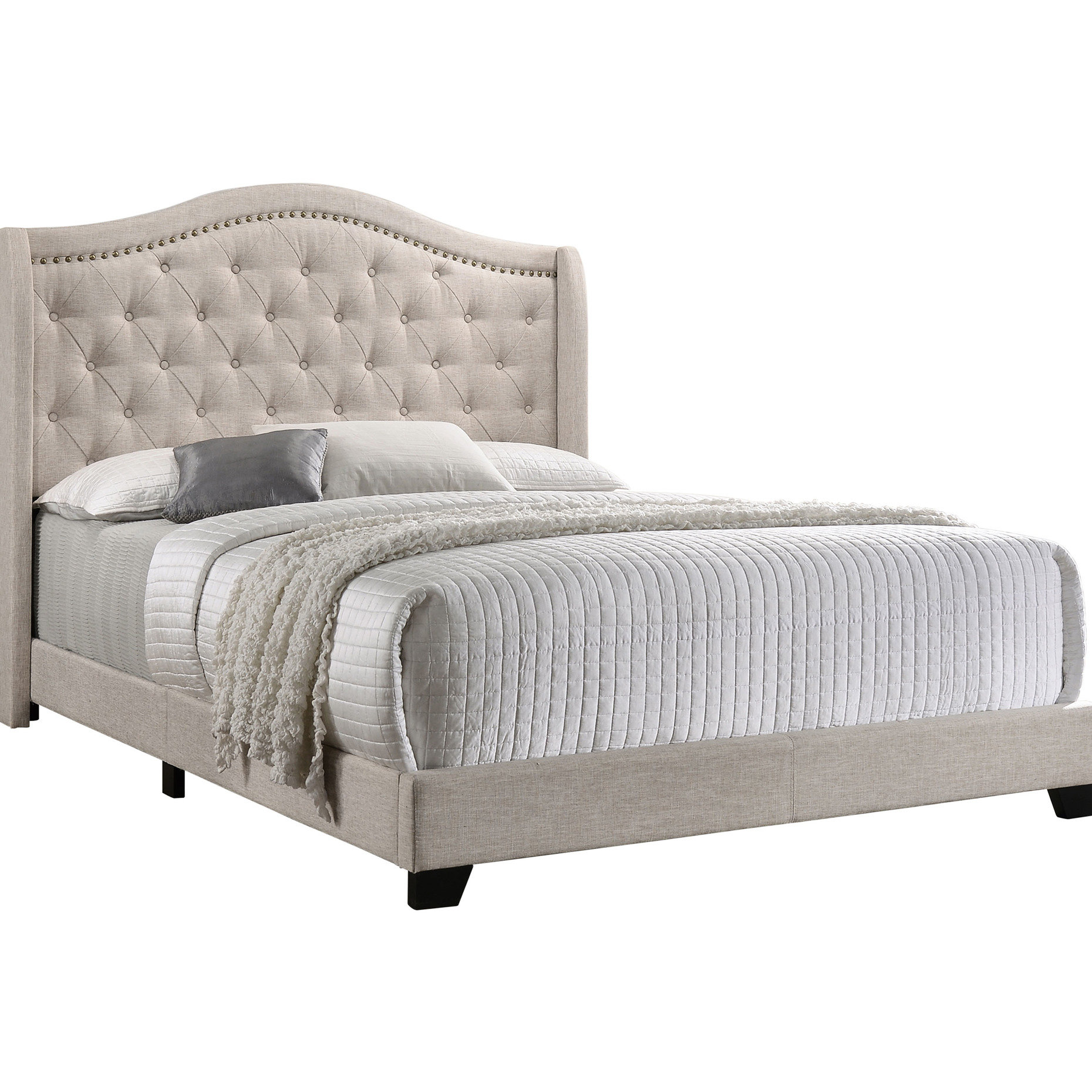 House of Hampton Queen Wingback Bed In Copper Beige Tone, Softly ...