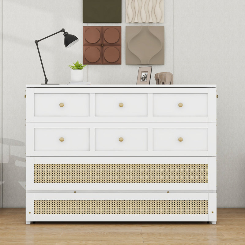 Grand lit escamotable en bois avec tiroirs, White