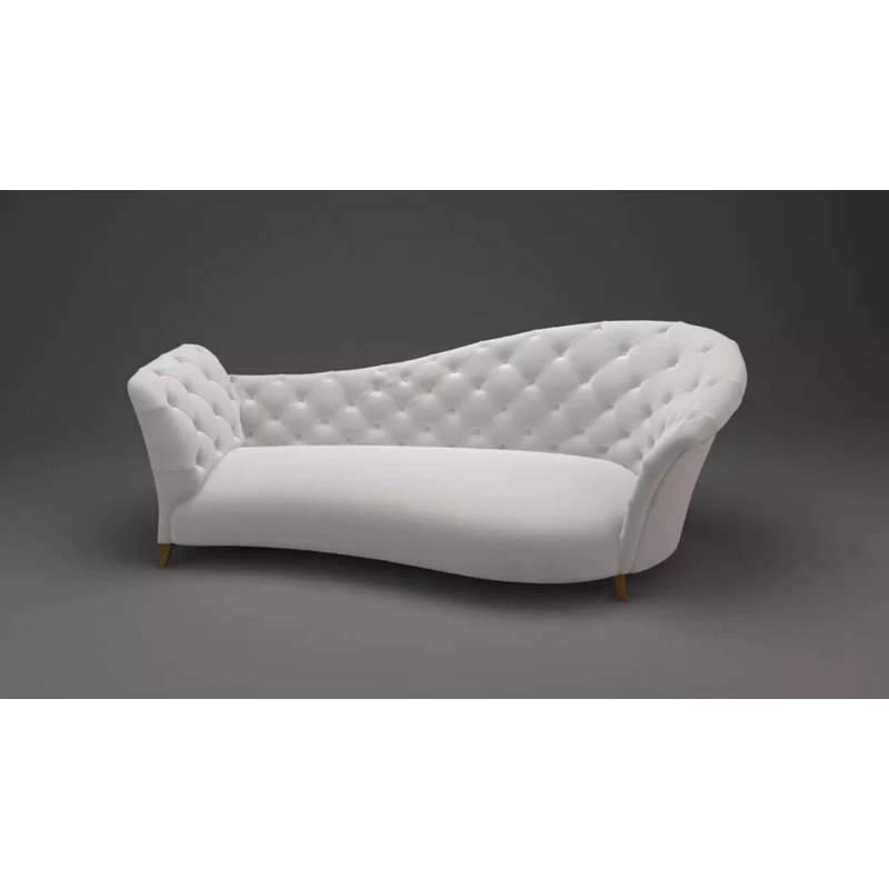Harry Hines 94.5" Genuine Rolled Arm Chesterfield Sofa, White Learther