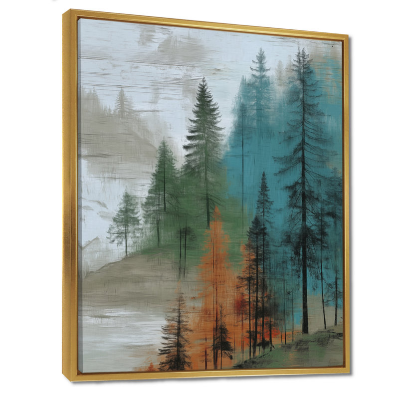 «Winter Pine Tree Forest At Goat Rock Beach», art mural sur toile vert en Californie, Cadre flottant, H 20 po x l 12 po, Doré