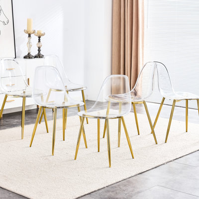 Chaise transparente sans accoudoirs, minimaliste nordique avec structure en métal doré, pieds dorés ergonomiques, confortables, modernes, pour affaires