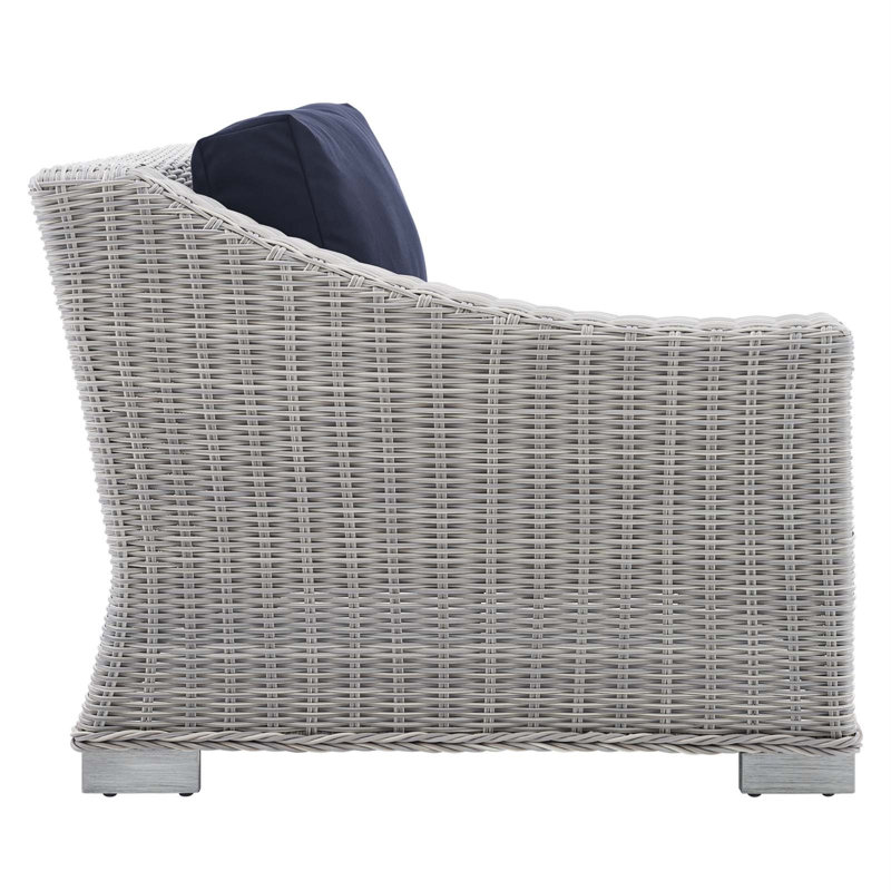 Fauteuil d'extérieur gauche en rotin Conway, Bleu marine