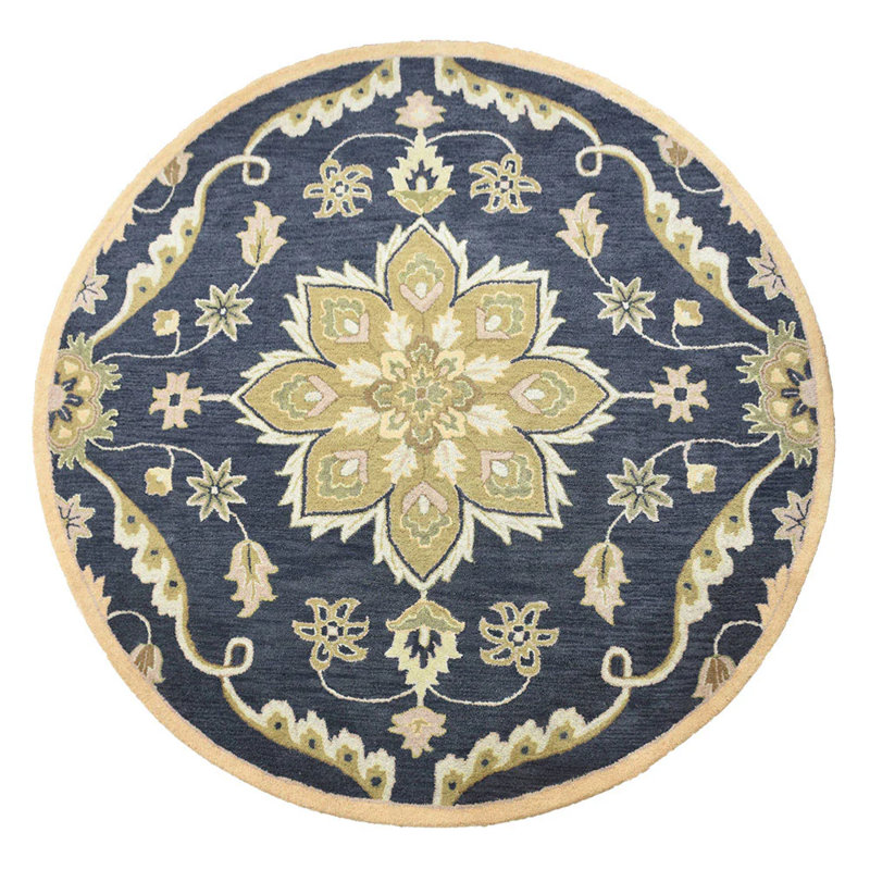 Calliann Hand Tufted Wool Eco-Friendly Area Rugs - Round, Charcoal Color, Oriental Design, High Pile Thick Handmade Anti Skid Area Rugs for Living Room, Bed Room