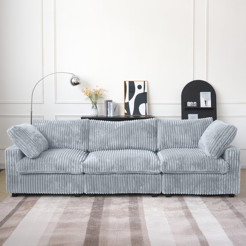 Wide Arm Upholstered Modular Sofa, 3, 25.6" H x 118.11" W x 39.37" D, Grey
