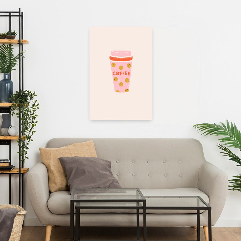 «Happy Happy Coffee Cup», art mural contemporain coloré, H 24 po x l 16 po