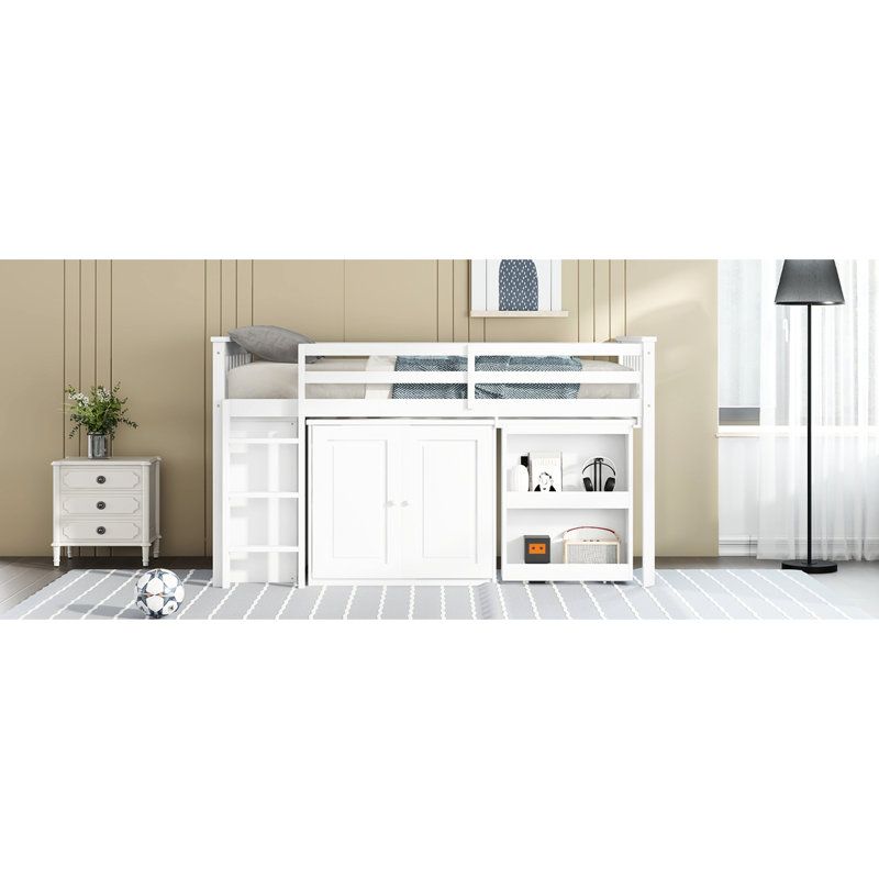Lit mezzanine simple avec finition blanche et options de rangement - armoire, tiroir, tablette, bureau coulissant