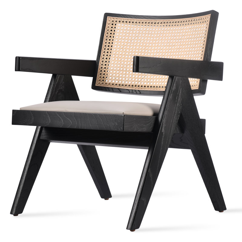 Pierre J Arm Half Wicker Lounge, Bone Wool, Black Ash