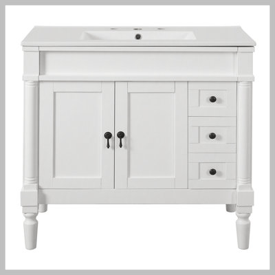 Meuble-lavabo 36 po avec lavabo en céramique, tiroirs standard, portes à fermeture douce, tablettes réglables, armoire de rangement moderne pour petites et moyennes salles de bain