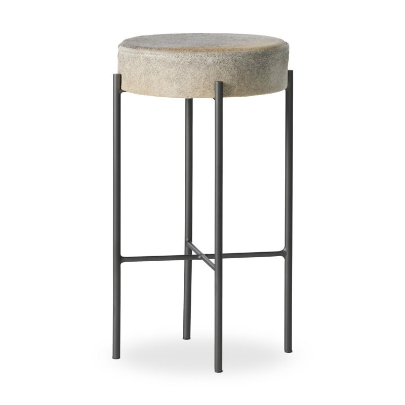 Nocona Upholstered Bar Stool, Black & White Speckled Hide/Leather, Bar Stool (30" Seat Height)