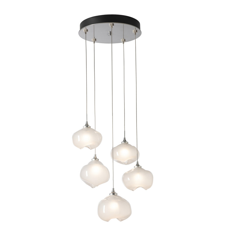Ume 5 - Light Cluster Geometric Pendant, Frosted, Sterling, 10" - 130"