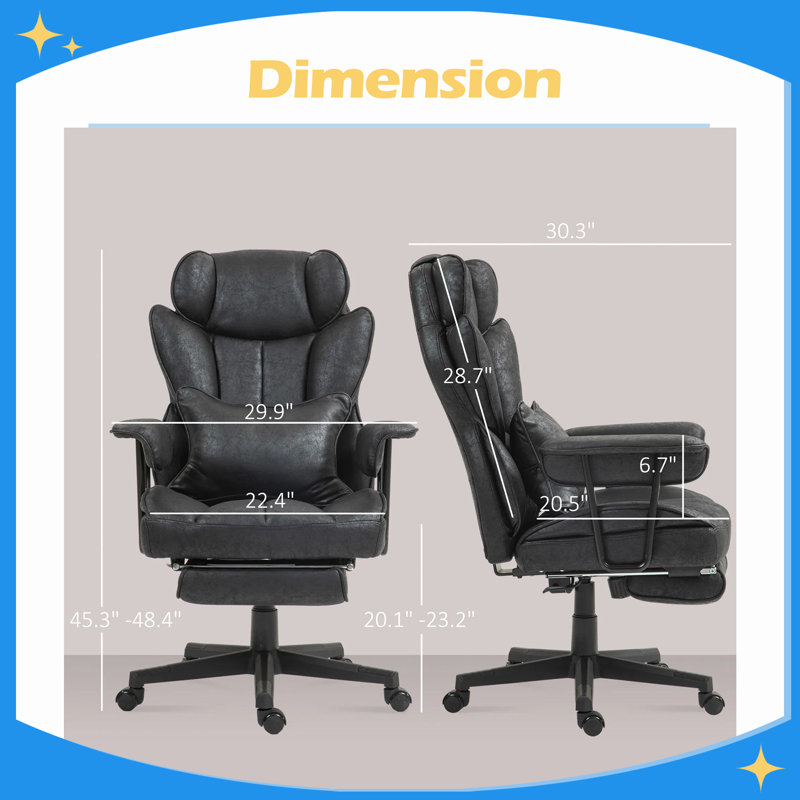 Big and Tall Desk Chair, Executive Office Chair with Footrest, 396lbs, Lumbar Support, and Reclining Function, Black