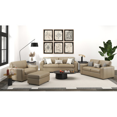 Caro Espinoza Leather Upholstered 4-Piece Living Room Set, Sofa Loveseat Cutler Chair And Ottoman by Latitude Run