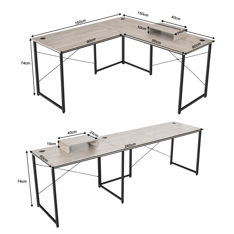 Heeter Modular L-Shaped Steel Writing Desk, Grey