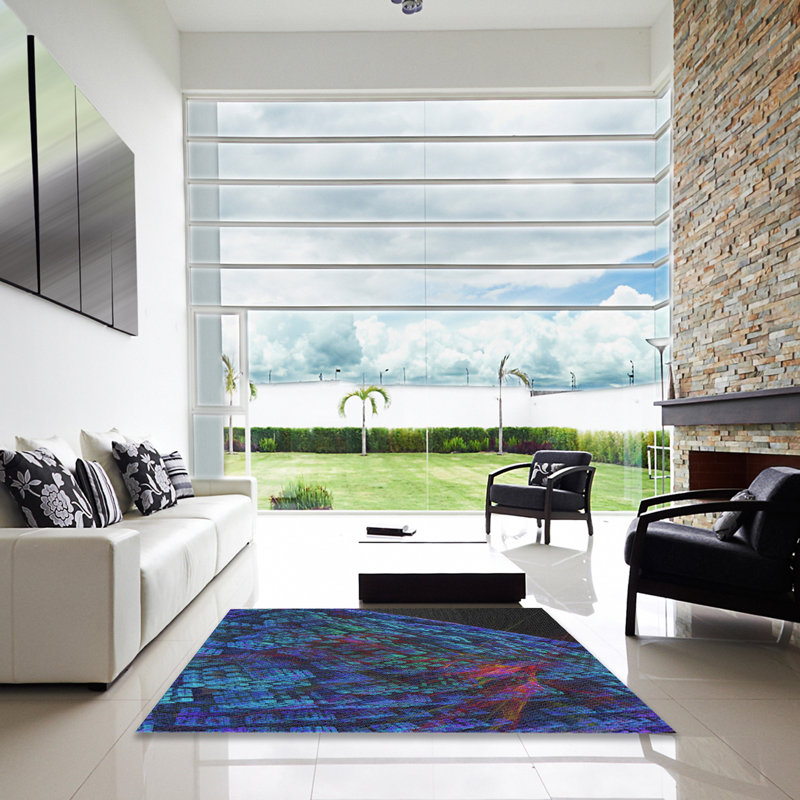 Tapis à tisser bleu/rose/noir, Carré 7 pi