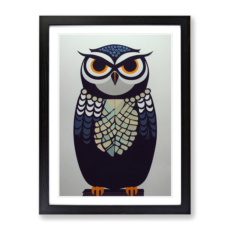 Mysterious Owl - Single Picture Frame Print, 34cm H x 25cm W x 2cm D, Black