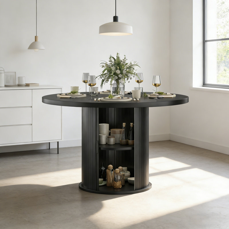 43" Round Dining Table For 4 People, Small Wood Kitchen Table With Sturdy Metal Base, Modern Round Dinner Table For Dining Room, Easy Assembly