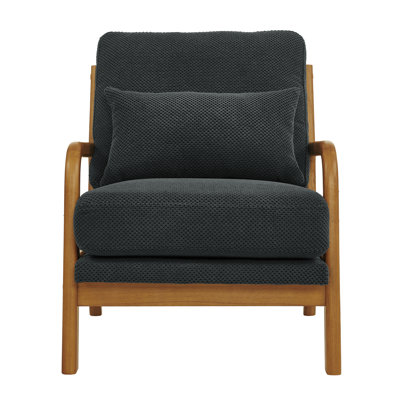 Fauteuil lounge en bois rembourré avec accoudoirs en bois massif et coussin en mousse