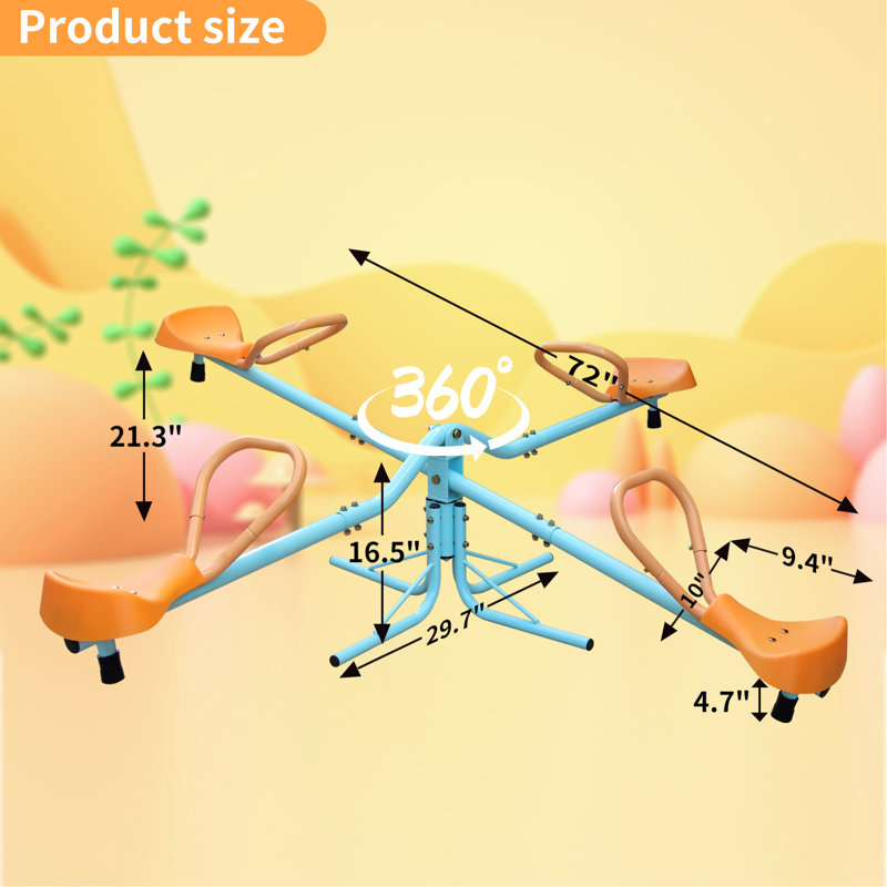 Balançoire à bascule pour aire de jeux extérieure, 4 sièges confortables, structure en fer robuste, siège de bascule pivotant pour siège de cour arrière amélioré, alliage en acier inoxydable, participation active