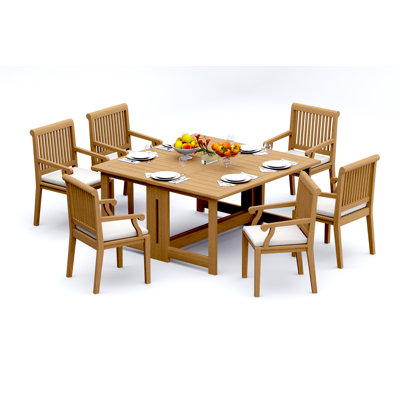 Ensemble de salle à manger 5 pièces en bois de teck de qualité A: table rectangulaire carrée de 60 po et chaises à accoudoirs # 11SK1404
