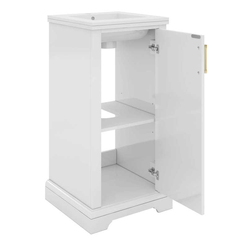 Meuble-lavabo de 16 pouces avec lavabo en céramique, tablette réglable, style français
