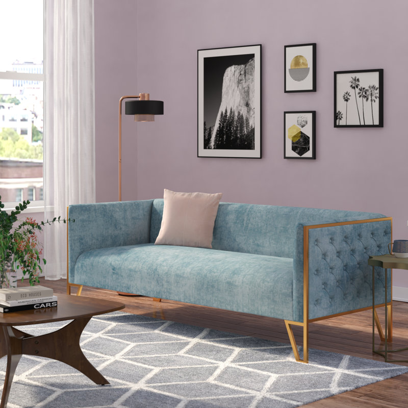 Vector 82'' Velvet Upholstered Tuxedo Arm Sofa in Weathered Grey, Gray