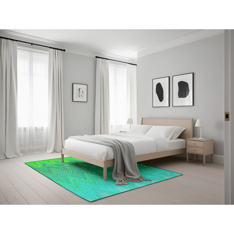 Tapis vert / bleu à motifs Cotillard, Rectangle 5 pi x 7 pi