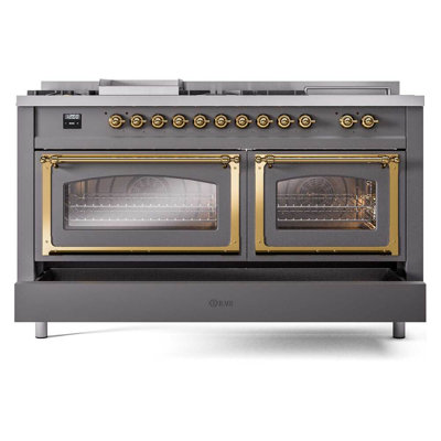 ILVE Nostalgie II Noblesse 60 in Dual Fuel Range 7 Burner, Griddle, Frenchtop