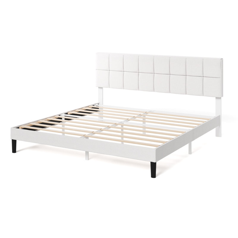 Lit plateforme tapissier Suhavi, Très grand, Off White