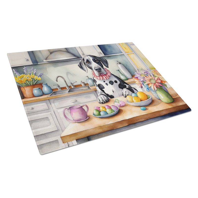 Decorating Easter Great Dane Glass Cutting Board