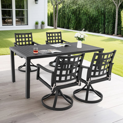 Modern Classic 5PC Outdoor Patio Dining Set, A Rectangular Table & Four Swivel Rock Dining Chairs