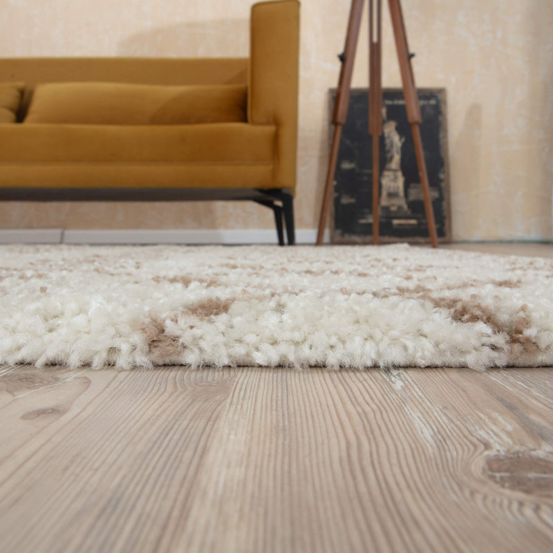Moroccan Shaggy Collection Rugs Tangier Design in Ivory/Beige, Rectangle 80 x 150 cm