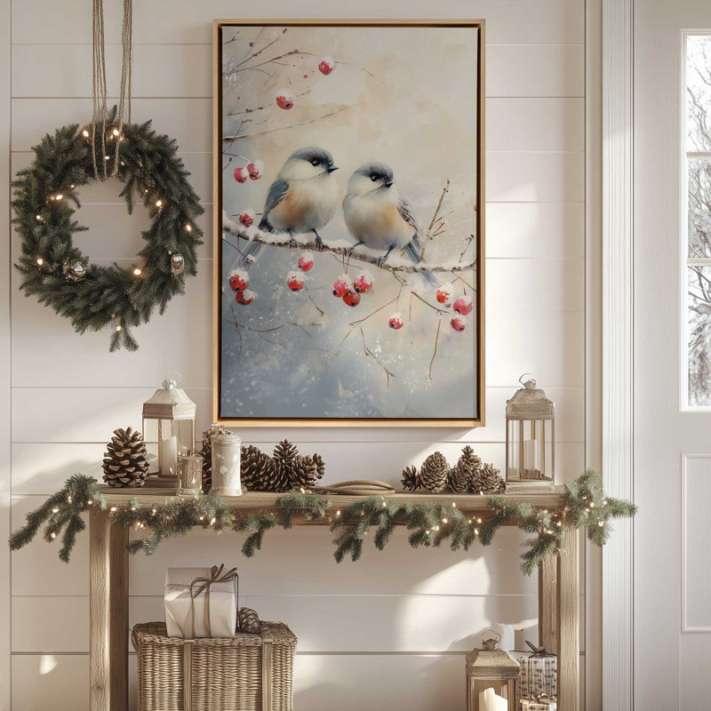 «Two Winter Songbirds», reproduction d'art sur toile, H 36,75 po x l 24,75 po, Or poli