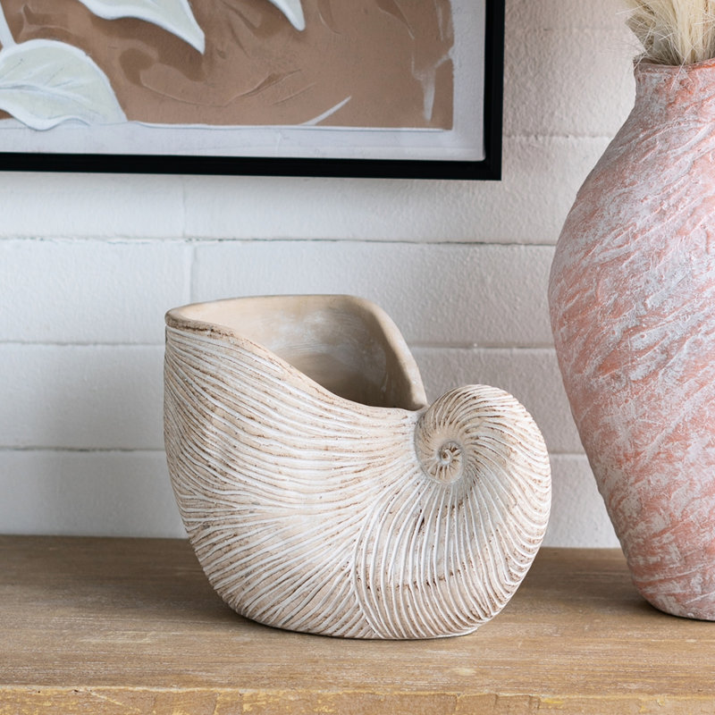 Pot à fleurs 11,5X6,7X7,7 "sable et ciment Nautilus avec finition texturée beige