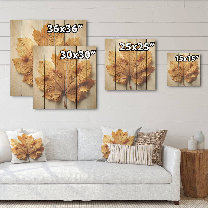 «Brown Leaves Russet Reduction I», art mural sur bois de pin naturel, H 25 po x l 25 po