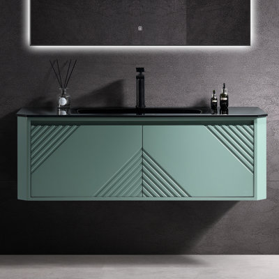 Ensemble de meuble-lavabo mural simple 47,6 po avec plateau en verre Arlana