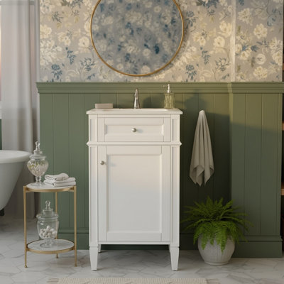 18" Freestanding Bathroom Vanity With Ceramic Sink, French Style Single Vanity With Soft Closing Door And Solid Wood Feet