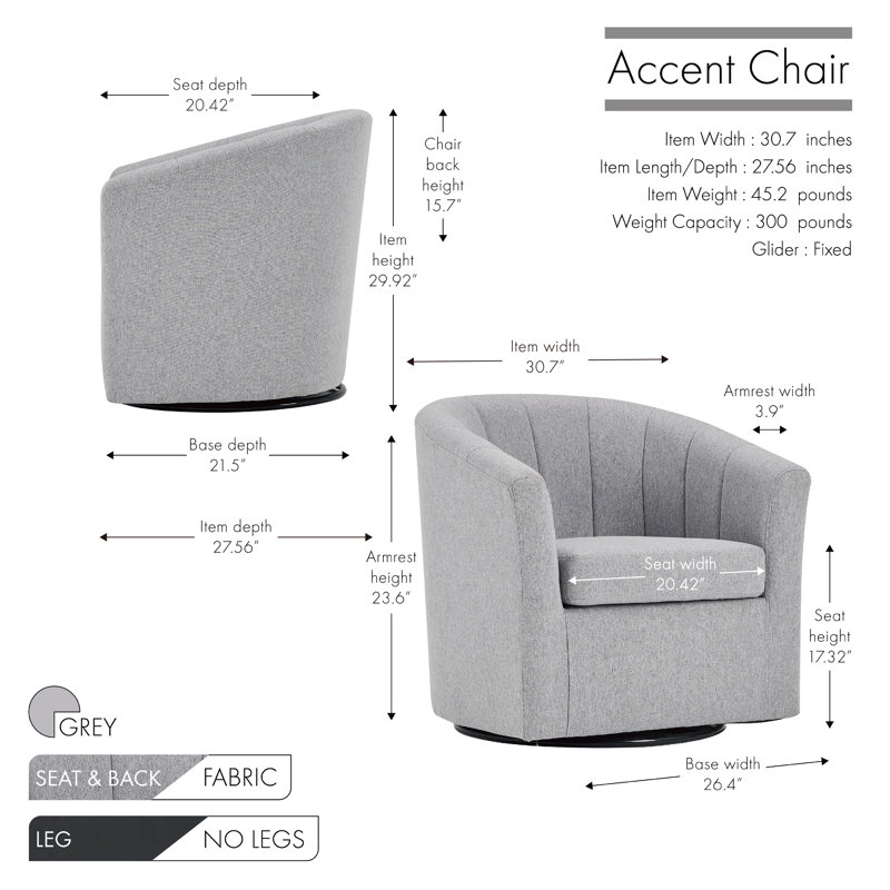 Arleyne Fabric Upholstered Swivel Barrel Chair, Gray Polyester Blend