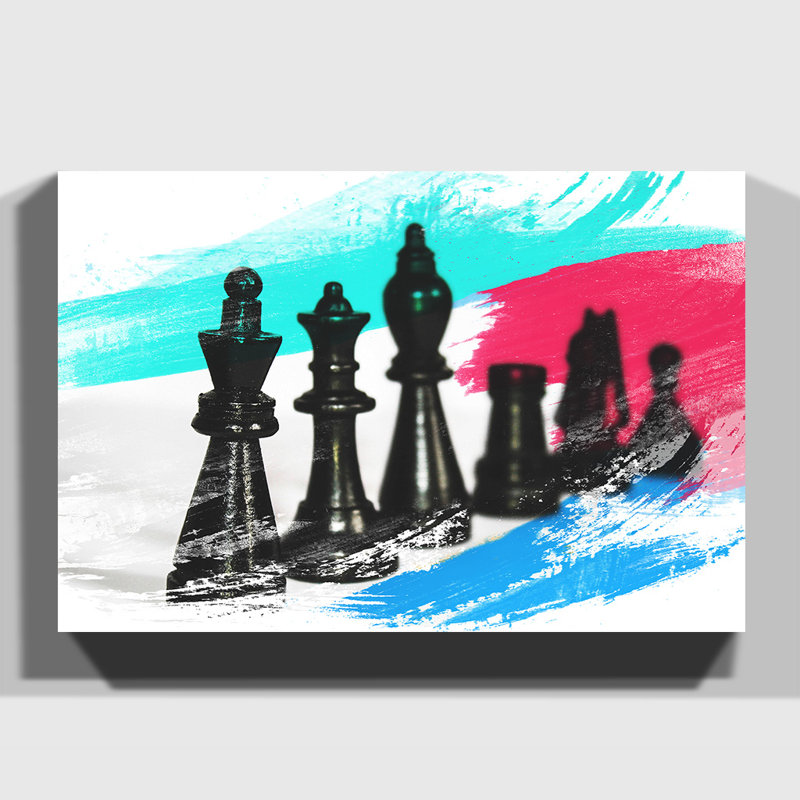 Chess Board Game Pieces - Wrapped Canvas, 50cm H x 76cm W