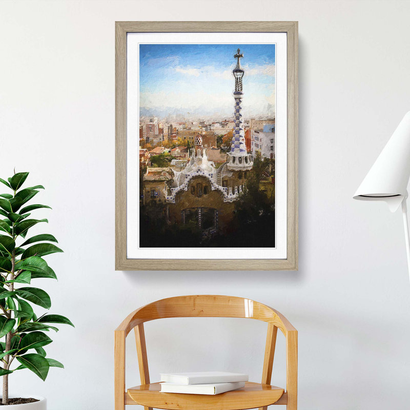 Parc Guell in Barcelona Spain - Framed Print, 36cm H x 27cm W x 2cm D, Oak Framed