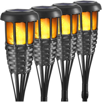Solar Torch Light with Flickering Flame, 4 Pack Waterproof Bamboo Torches Hand