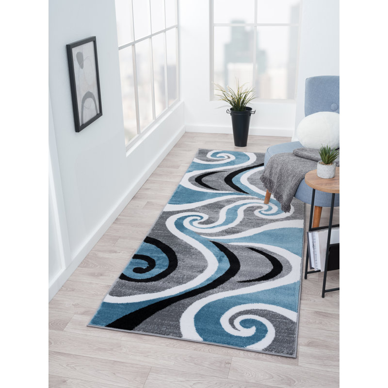 Tapis gris / bleu Calista, Tapis de couloir de 2 pi x 7 pi