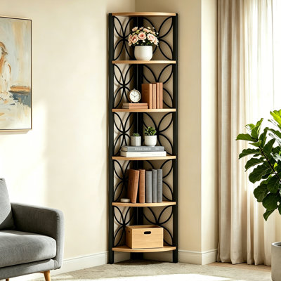 6-Tier Corner Shelf, 71" Rustic Corner Bookshelf Display Shelfel