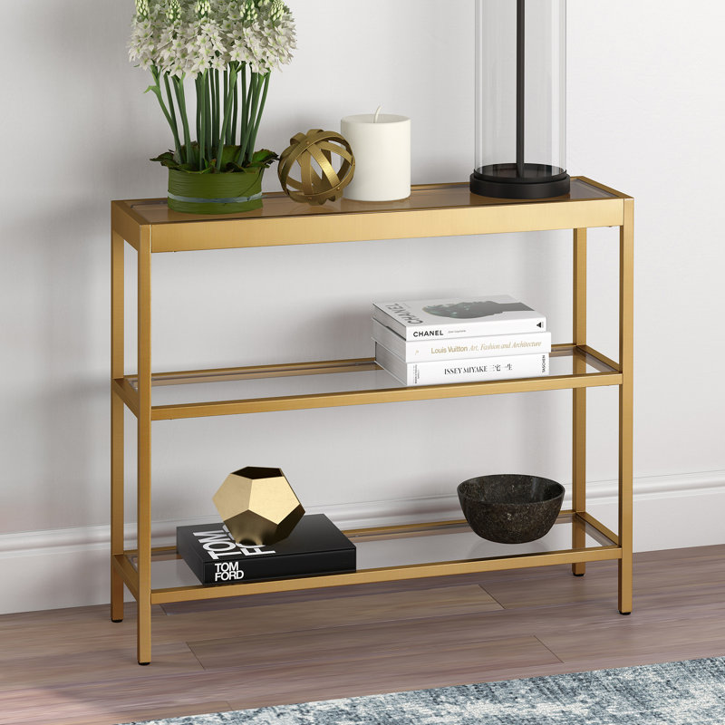 Alexis 135.3cm Glass Top Console Table, 76.2 H x 91.44 W x 21 D cm, Brass