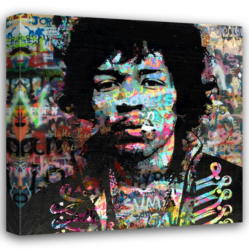 Hendrix par Stephen Chambers - peinture sur toile tendue, H 15 po x l 15 po x P 1,5 po